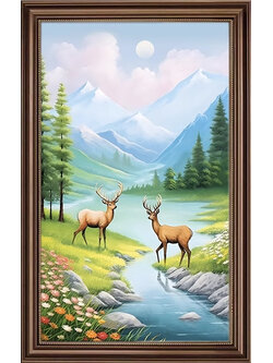 deer-1110 *สินค้าหมด* ชุดปักครอสติช ลายกวางคู่กลางขุนเขา (ปักเต็มผืนผ้า ไม่มีเดินเส้น ผ้า11CTพิมพ์ลาย ปัก 3 เส้นเล็ก) ขนาด 50*70 ซม.ผ้าครอสติช 11CTพิมพ์ลายปักบนผ้า ไหมคอตตอน 45 สี ผังลาย เข็ม