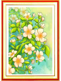 bloom-1021 *พร้อมส่ง* ชุดปักครอสติช ลายช่อดอกแอปริคอต (ปักเต็มผืนผ้า ไม่มีเดินเส้น ผ้า11CTพิมพ์ลาย มีประกาย ปัก 3 เส้นเล็ก) ขนาด 50*70 ซม. ผ้าครอสติช 11CTพิมพ์ลายปักบนผ้า ไหมคอตตอน 30 สี ผังลาย เข็ม