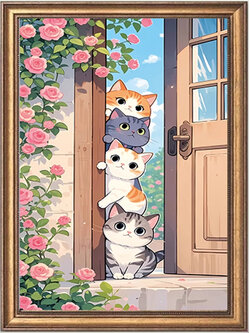 cat-1033 *สินค้าหมด* ชุดปักครอสติช ลายน้องแมวข้างประตู (ปักเต็มผืนผ้า ไม่มีเดินเส้น ผ้า11CT พิมพ์ลาย ปัก 3 เส้นเล็ก) ขนาด 52*84 ซม.ผ้าครอสติช 11CTพิมพ์ลายปักบนผ้า ไหมคอตตอน 33 สี ผังลาย เข็ม