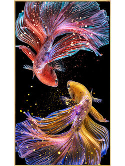 pla-2043 *สินค้าหมด* ชุดภาพติดคริสตัลกลม ลายคู่ปลากัด (งานติดเต็มภาพ) ขนาด 40*60 ซม.ผ้าแคนวาส ลงผังลายเต็ม+คริสตัลกลม 30 สี+อุปกรณ์ครบชุด