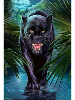 tiger-1070 *สินค้าหมด* ชุดปักครอสติช ลายเสือดำ (งานปักเต็มลาย ไม่มีเดินเส้น) ขนาด 40*50 ซม.ผ้าครอสติช 11CTพิมพ์ลายปักบนผ้า ไหมคอตตอน 32 สี ผังลาย เข็ม