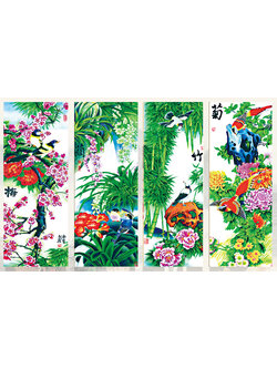 bloom-1001 *พร้อมส่ง* ชุดปักครอสติช ลายเซต 4 ชิ้น นกน้อยกับดอกไม้ 4 ฤดูู เหมย กล้วยไม้ ไผ่ เบญจมาศ (ปักเต็มผืนผ้า ไม่มีเดินเส้น ผ้า11CTพิมพ์ลาย ปัก 3 เส้นเล็ก) ขนาด 150*90 ซม.ผ้าครอสติช 11CT พิมพ์ลายปักบนผ้า ไหมคอตตอน 44 สี ผังลาย เข็ม