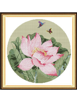 bua-1003 *พร้อมส่ง* ชุดปักครอสติช ลายบัวหลวง (ปักเต็มผืนผ้า ผ้า11CTพิมพ์ลาย ปัก 3 เส้นเล็ก) ขนาด 50*50 ซม.ผ้าครอสติช 11CTพิมพ์ลายปักบนผ้า ไหมคอตตอน 27 สี ผังลาย เข็ม