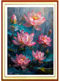 bua-1009 *พร้อมส่ง* ชุดปักครอสติช ลายภาพวาดบึงบัว (ปักเต็มผืนผ้า ไม่มีเดินเส้น ผ้า11CT พิมพ์ลาย มีประกาย ปัก 3 เส้นเล็ก) ขนาด 50*74 ซม.ผ้าครอสติช 11CTพิมพ์ลายปักบนผ้า ไหมคอตตอน 61 สี ผังลาย เข็ม