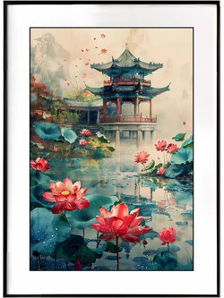 bua-1136 *สินค้าหมด* ชุดปักครอสติช ลายศาลาบึงบัว (ปักเต็มผืนผ้า ไม่มีเดินเส้น ผ้า9CTพิมพ์ลาย มีประกาย ปัก 4 เส้นเล็ก) ขนาด 60*80 ซม.ผ้าครอสติช 9CTพิมพ์ลายปักบนผ้า ไหมคอตตอน 57 สี ผังลาย เข็ม