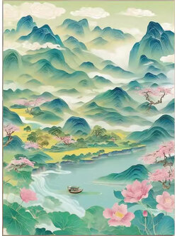 view-1017 *พร้อมส่ง* ชุดปักครอสติช ลายสายน้ำกลางขุนเขา (ปักเต็มผืนผ้า ไม่มีเดินเส้น ผ้า9CTพิมพ์ลาย ปัก 4 เส้นเล็ก) ขนาด 65*85 ซม.ผ้าครอสติช 9CTพิมพ์ลายปักบนผ้า ไหมคอตตอน 50 สี ผังลาย เข็ม