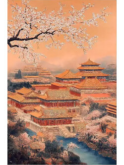 view-1029 *พร้อมส่ง* ชุดปักครอสติช ลายพระราชวังต้องห้าม ในฤดู spring (ปักเต็มผืนผ้า ไม่มีเดินเส้น ผ้า11CTพิมพ์ลาย สีน้ำตาล ปัก 3 เส้นเล็ก) ขนาด 50*70 ซม.ผ้าครอสติช 11CTพิมพ์ลายปักบนผ้า ไหมคอตตอน 38 สี ผังลาย เข็ม