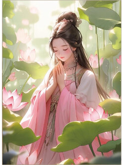 lady-1117 *สินค้าหมด* ชุดปักครอสติช ลายสาวงามดอกบัว (ปักเต็มผืนผ้า ไม่มีเดินเส้น ผ้า9CT พิมพ์ลาย ปัก 4 เส้นเล็ก) ขนาด 60*80 ซม.ผ้าครอสติช 9CTพิมพ์ลายปักบนผ้า ไหมคอตตอน 57 สี ผังลาย เข็ม