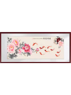 pla-1150 *สินค้าหมด* ชุดปักครอสติช ลาย 9 ปลาคาร์ปคู่โบตั๋น (ปักเต็มผืนผ้า ผ้า11CTพิมพ์ลาย ปัก 3 เส้นเล็ก) ขนาด 121*45 ซม.ผ้าครอสติช 11CTพิมพ์ลายปักบนผ้า ไหมคอตตอน 34 สี ผังลาย เข็ม