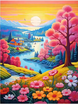 view-1114 *สินค้าหมด* ชุดปักครอสติช ป่าสวยดอกไม้บาน(ปักเต็มผืนผ้า ไม่มีเดินเส้น ผ้าพิมพ์ลาย11CT ปัก 3 เส้นเล็ก) ขนาด 50*65 ซม.ผ้าครอสติช 11CTพิมพ์ลายปักบนผ้า ไหมคอตตอน 48 สี ผังลาย เข็ม