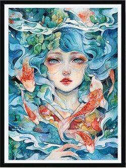 lady-1102 *สินค้าหมด* ชุดปักครอสติช ลายสาวงามกับปลาคาร์ปทอง (ปักเต็มผืนผ้า ไม่มีเดินเส้น ปักครั้งละ 3 เส้นเล็ก) ขนาด 65*85 ซม.ผ้าครอสติช 11CTพิมพ์ลายปักบนผ้า ไหมคอตตอน 38 สี ผังลาย เข็ม