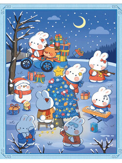 rabbit-1070 *สินค้าหมด* ชุดปักครอสติช ลายครอบครัวกระต่าย (งานปักเต็มลาย ไม่มีเดินเส้น) ขนาด 52*63 ซม.ผ้าครอสติช 11CTพิมพ์ลายปักบนผ้า ไหมคอตตอน 33 สี ผังลาย เข็ม