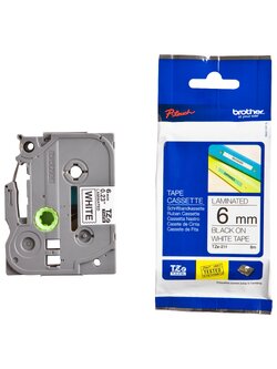 เทปพิมพ์อักษร BROTHER 6 mm. - อักษรดำพื้นขาว TZE-211