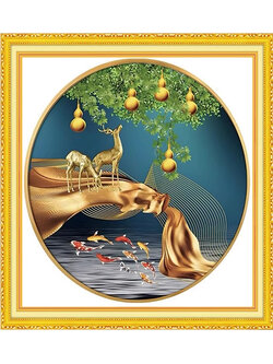 deer-1013 *พร้อมส่ง* ชุดปักครอสติช ลายกวางทองคู่น้ำเต้าทอง (ปักเต็มผืนผ้า ไม่มีเดินเส้น ผ้า11CTพิมพ์ลาย ปัก 3 เส้นเล็ก) ขนาด 60*60 ซม.ผ้าครอสติช 11CTพิมพ์ลายปักบนผ้า ไหมคอตตอน 30 สี ผังลาย เข็ม