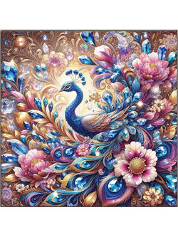 peacock-1007 *พร้อมส่ง* ชุดปักครอสติช ลายนกยูงคริสตัล (ปักเต็มผืนผ้า ไม่มีเดินเส้น ผ้า9CT พิมพ์ลาย ปัก 4 เส้นเล็ก) ขนาด 75*75 ซม.ผ้าครอสติช 9CTพิมพ์ลายปักบนผ้า ไหมคอตตอน 45 สี ผังลาย เข็ม
