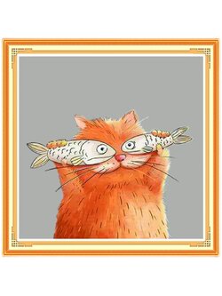 cat-1195 *สินค้าหมด* ชุดปักครอสติช ลายแมวส้มคู่ปลา (งานปักเต็มลาย ไม่มีเดินเส้น) ขนาด 52*52 ซม.ผ้าครอสติช 11CTพิมพ์ลายปักบนผ้า ไหมคอตตอน 18 สี ผังลาย เข็ม