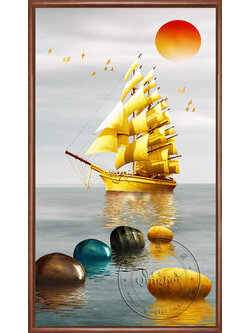 boat-1028 *สินค้าหมด* ชุดปักครอสติช ลายล่องเรือสำเภาทอง (งานปักเต็มลาย ไม่มีเดินเส้น) ขนาด 50*90 ซม.ผ้าครอสติช 11CTพิมพ์ลายปักบนผ้า ไหมคอตตอน 36 สี ผังลาย เข็ม