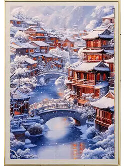 home-1007 *พร้อมส่ง* ชุดปักครอสติช ลายหมู่บ้านในฤดูหนาว winter (ปักเต็มผืนผ้า ไม่มีเดินเส้น ผ้า11CT พิมพ์ลาย ปัก 3 เส้นเล็ก) ขนาด 50*65 ซม.ผ้าครอสติช 11CTพิมพ์ลายปักบนผ้า ไหมคอตตอน 45 สี ผังลาย เข็ม