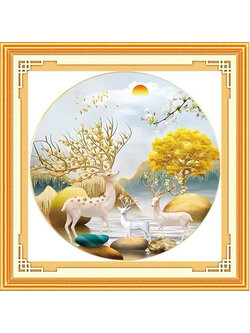 deer-1009 *สินค้าหมด* ชุดปักครอสติช ลายฝูงกวางเขางาม (ปักเต็มผืนผ้า ไม่มีเดินเส้น ผ้า11CTพิมพ์ลาย ปัก 3 เส้นเล็ก) ขนาด 62*62 ซม.ผ้าครอสติช 11CTพิมพ์ลายปักบนผ้า ไหมคอตตอน 43 สี ผังลาย เข็ม