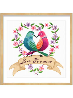 bird-1023 *พร้อมส่ง* ชุดปักครอสติช ลายนกคู่รัก (ไม่มีเดินเส้น ผ้า11CTพิมพ์ลาย ปัก 3 เส้นเล็ก) ขนาด 37*37 ซม.ผ้าครอสติช 11CTพิมพ์ลายปักบนผ้า ไหมคอตตอน 36 สี ผังลาย เข็ม