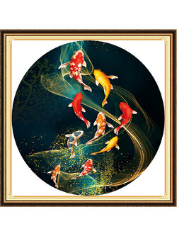 pla-1141 *สินค้าหมด* ชุดปักครอสติช ลาย 9 ปลาคาร์ปว่ายทวนน้ำ (ปักเต็มผืนผ้า ไม่มีเดินเส้น ผ้า11CTพิมพ์ลาย ปัก 3 เส้นเล็ก) ขนาด 50*50 ซม.ผ้าครอสติช 11CTพิมพ์ลายปักบนผ้า ไหมคอตตอน 27 สี ผังลาย เข็ม