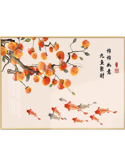 pla-1143 *สินค้าหมด* ชุดปักครอสติช ลาย 9 ปลาคาร์ปกับช่อลูกพลับ (ปักเต็มผืนผ้า ผ้า11CTพิมพ์ลาย ปัก 3 เส้นเล็ก) ขนาด 70*50 ซม.ผ้าครอสติช 11CTพิมพ์ลายปักบนผ้า ไหมคอตตอน 35 สี ผังลาย เข็ม