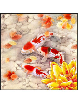 pla-2019 *พร้อมส่ง* ชุดภาพติดคริสตัลกลม ลายปลาคาร์ปบัวทอง (งานติดเต็มภาพ) ขนาด 50*50 ซม.ผ้าแคนวาส ลงกาวติดเต็มลาย+คริสตัลกลม 35 สี+อุปกรณ์ครบชุด