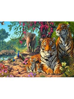 animal-2001 *พร้อมส่ง* ชุดภาพติดคริสตัลกลม ลายกลางป่าใหญ่ (งานติดเต็มภาพ) ขนาด 50*40 ซม.ผ้าแคนวาสลงผังลายเต็ม คริสตัลกลม 40 สี อุปกรณ์ครบชุด