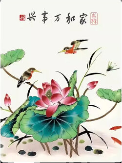 bua-1029 *พร้อมส่ง* ชุดปักครอสติช ลายนกคู่ในบึงบัว (ปักเต็มผืนผ้า ไม่มีเดินเส้น ผ้า11CTพิมพ์ลาย ปัก 3 เส้นเล็ก) ขนาด 50*67 ซม.ผ้าครอสติช 11CTพิมพ์ลายปักบนผ้า ไหมคอตตอน 36 สี ผังลาย เข็ม