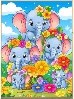 chang-1001 *พร้อมส่ง* ชุดปักครอสติช ลายครอบครัวช้าง (ปักเต็มผืนผ้า ไม่มีเดินเส้น ผ้า9CT พิมพ์ลาย ปัก 4 เส้นเล็ก) ขนาด60*80 ซม. ผ้าครอสติช 9CTพิมพ์ลายปักบนผ้า ไหมคอตตอน 39 สี ผังลาย เข็ม