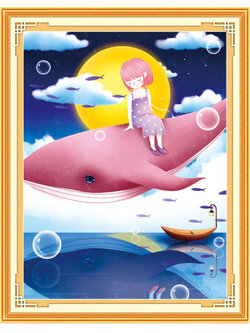 girl-1105 *สินค้าหมด* ชุดปักครอสติช ลายสาวน้อยกับปลาวาฬ (ปักเต็มผืนผ้า ผ้า11CTพิมพ์ลาย ปัก 3 เส้นเล็ก) ขนาด 58*70 ซม.ผ้าครอสติช 11CTพิมพ์ลายปักบนผ้า ไหมคอตตอน 40 สี ผังลาย เข็ม
