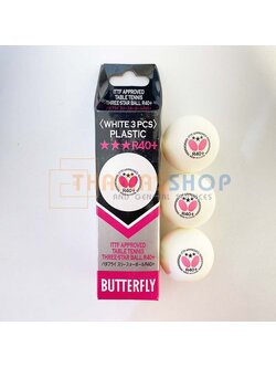 (ของแท้ 100%) ลูกปิงปอง ลูกเทเบิลเทนนิสพลาสติก Butterfly R40+ 3ดาว บรรจุ 3 ลูก สีขาว รุ่นแข่งขัน