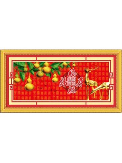 deer-1007 *พร้อมส่ง* ชุดปักครอสติช ลายกวางทองน้ำเต้าทอง (3D ปักช่วงกวางกับน้ำเต้า ไม่มีเดินเส้น) ขนาด 147*64 ซม.ผ้าครอสติช 12CTพิมพ์ลายปักช่วงกวางกับน้ำเต้า ไหมคอตตอน 15 สี ผังลาย เข็ม กล่อง