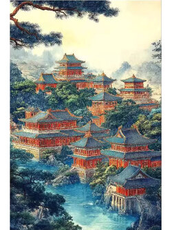 view-1031 *พร้อมส่ง* ชุดปักครอสติช ลายพระราชวังต้องห้าม ในฤดู summer (ปักเต็มผืนผ้า ไม่มีเดินเส้น ผ้า11CT พิมพ์ลาย สีน้ำตาล ปัก 3 เส้นเล็ก) ขนาด 50*70 ซม.ผ้าครอสติช 11CTพิมพ์ลายปักบนผ้า ไหมคอตตอน 40 สี ผังลาย เข็ม