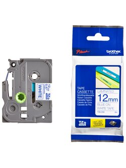 เทปพิมพ์อักษร BROTHER 12 mm. - อักษรน้ำเงินพื้นขาว TZE-233