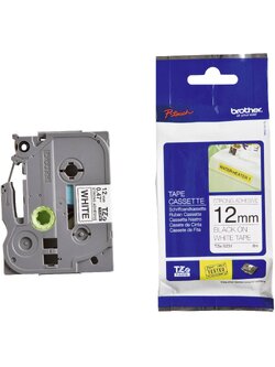 เทปพิมพ์อักษรกาวเหนียวพิเศษ BROTHER 12 mm. - อักษรดำพื้นขาว TZE-S231