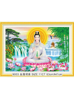 tep-1001 *พร้อมส่ง* ชุดปักครอสติช ลายพระโพธิสัตว์กวนอิม (ปักเต็มผืนผ้า ไม่มีเดินเส้น ผ้า11CTพิมพ์ลาย ปัก 3 เส้นเล็ก) ขนาด 63*47 ซม.ผ้าครอสติช 11CTพิมพ์ลายปักบนผ้า ไหมคอตตอน 38 สี ผังลาย เข็ม