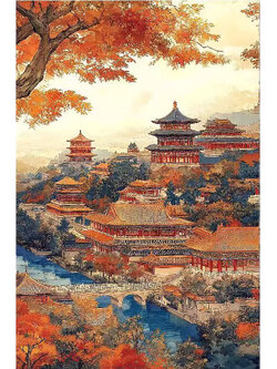 view-1033 *พร้อมส่ง* ชุดปักครอสติช ลายพระราชวังต้องห้าม ในฤดู autumn (ปักเต็มผืนผ้า ไม่มีเดินเส้น ผ้า11CTพิมพ์ลาย สีน้ำตาล ปัก 3 เส้นเล็ก) ขนาด 50*70 ซม.ผ้าครอสติช 11CTพิมพ์ลายปักบนผ้า ไหมคอตตอน 37 สี ผังลาย เข็ม