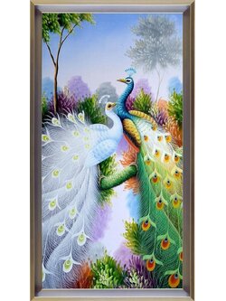 peacock-1101 *สินค้าหมด* ชุดปักครอสติช ลายนกยูงคู่ (ปักเต็มผืนผ้า ไม่มีเดินเส้น ปักครั้งละ 3 เส้นเล็ก) ขนาดใหญ่ 66*121 ซม.ผ้าครอสติช 11CTพิมพ์ลายปักบนผ้า ไหมคอตตอน 52 สี ผังลาย เข็ม