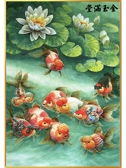 pla-1190 *สินค้าหมด* ชุดปักครอสติช ลายปลาทองในบึงบัว (งานปักเต็มลาย ไม่มีเดินเส้น) ขนาด 50*75 ซม.ผ้าครอสติช 11CTพิมพ์ลายปักบนผ้า ไหมคอตตอน 34 สี ผังลาย เข็ม