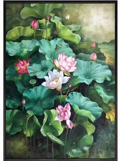 bua-1137 *สินค้าหมด* ชุดปักครอสติช ลาย บึงบัว (ปักเต็มผืนผ้า ไม่มีเดินเส้น ผ้า9CT พิมพ์ลาย ปัก 4 เส้นเล็ก) ขนาด 60*85 ซม.ผ้าครอสติช 9CTพิมพ์ลายปักบนผ้า ไหมคอตตอน 31 สี ผังลาย เข็ม