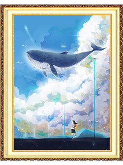 girl-1115 *สินค้าหมด* ชุดปักครอสติช ลายสาวน้อยกับปลาวาฬ (งานปักเต็มลาย ไม่มีเดินเส้น) ขนาด 53*71 ซม.ผ้าครอสติช 11CTพิมพ์ลายปักเต็มลายผ้า ไหมคอตตอน 58 สี ผังลาย เข็ม