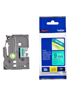 เทปพิมพ์อักษร BROTHER 9 mm. - อักษรดำพื้นเขียว TZE-721