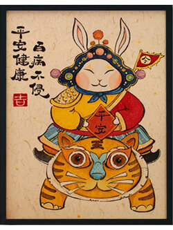 rabbit-1045 *พร้อมส่ง* ชุดปักครอสติช ลายกระต่ายขี่เสือ (ปักเต็มผืนผ้า ไม่มีเดินเส้น ผ้า11CTพิมพ์ลาย ปัก 3 เส้นเล็ก) ขนาด 50*70 ซม.ผ้าครอสติช 11CTพิมพ์ลายปักบนผ้า ไหมคอตตอน 24 สี ผังลาย เข็ม