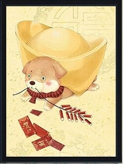 dog-2005 *พร้อมส่ง* ชุดภาพติดคริสตัลกลม ลายน้องหมาทองทับ ( งานติดเต็มภาพ ) ขนาด 38*50 ซม. ผ้าแคนวาสลงผังลายเต็ม คริสตัลกลม 30 สี อุปกรณ์ครบชุด