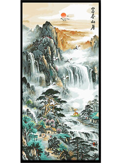 view-1015 *พร้อมส่ง* ชุดปักครอสติช ลายน้ำตกกลางป่าใหญ่ (ปักเต็มผืนผ้า ไม่มีเดินเส้น ผ้า11CT พิมพ์ลาย ปัก 3 เส้นเล็ก) ขนาด 45*86 ซม.ผ้าครอสติช 11CTพิมพ์ลายปักบนผ้า ไหมคอตตอน 42 สี ผังลาย เข็ม