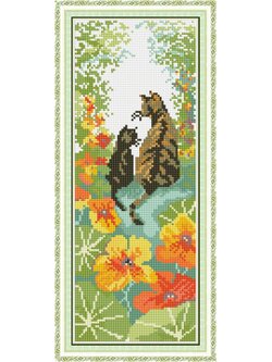 cat-1053 *พร้อมส่ง* ชุดปักครอสติช ลายแมวน้อยกับดอกไม้ ชุดที่ 1 (ผ้า11CTพิมพ์ลาย ปัก 3 เส้นเล็ก) ขนาด 19*52 ซม.ผ้าครอสติช 11CTพิมพ์ลายปักบนผ้า ไหมคอตตอน 21 สี ผังลาย เข็ม