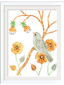 bird-1017 *พร้อมส่ง* ชุดปักครอสติช ลายนกน้อยกับดอกไม้ (ผ้า11CTพิมพ์ลาย ปัก 3 เส้นเล็ก) ขนาด 37*45 ซม.ผ้าครอสติช 11CTพิมพ์ลายปักบนผ้า ไหมคอตตอน 18 สี ผังลาย เข็ม