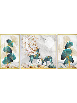 deer-1100 *สินค้าหมด* ชุดปักครอสติช ลายเซต 3 ชิ้น ลายกวางคู่ใบแปะก๊วย (งานปักเต็มลาย ไม่มีเดินเส้น) ขนาด 136*52 ซม.ผ้าครอสติช 11 CTพิมพ์ลายปักบนผ้า ไหมคอตตอน 32 สี ผังลาย เข็ม