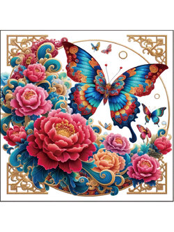 botan-1031 *พร้อมส่ง* ชุดปักครอสติช ลายผีเสื้อกับโบตั๋น (ปักเต็มผืนผ้า ไม่มีเดินเส้น ผ้า9CTพิมพ์ลาย ปัก 4 เส้นเล็ก) ขนาด 75*75 ซม.ผ้าครอสติช 9CTพิมพ์ลายปักบนผ้า ไหมคอตตอน 39 สี ผังลาย เข็ม